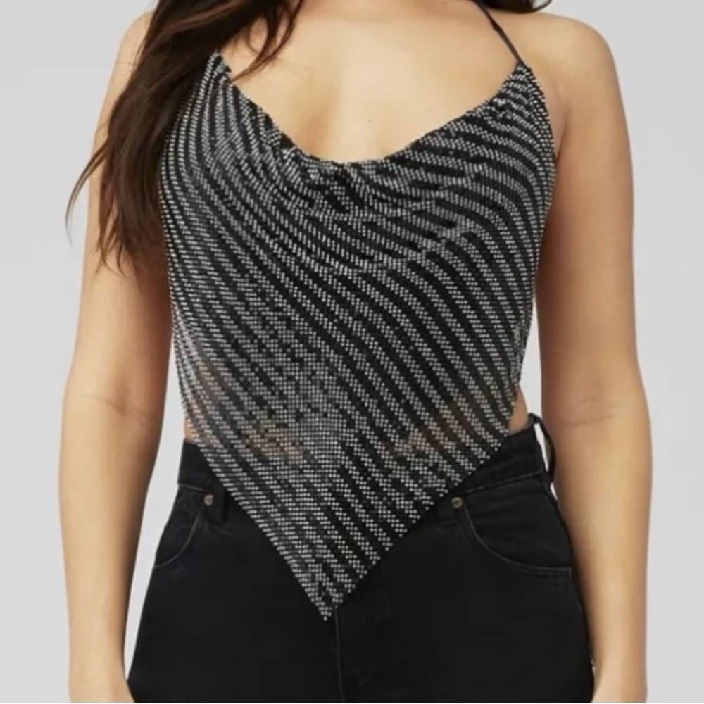 Steve Madden Black and White Striped Crystal Dressy Halter Top New W/o Tags
